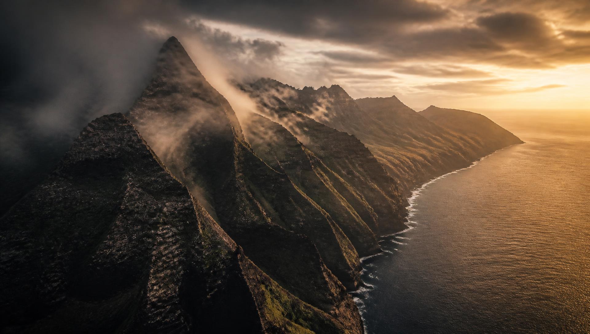 Mountain coastline at golden hour